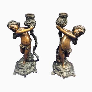 French Bronze Candleholders, Set of 2