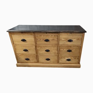 Industrial Trade Nine-Drawer Cabinet with Three Waxed Pine Shelves, 1970s