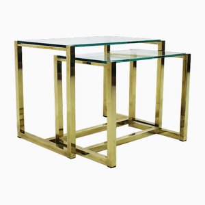 Nesting Coffee Tables in Brass and Glass, 1970s, Set of 2