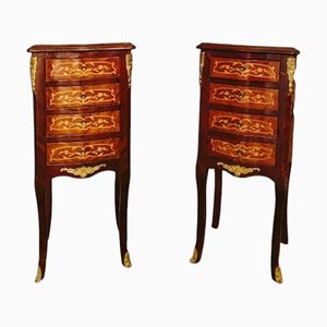 French Brass and Floral Marquetry Night Table, Set of 2