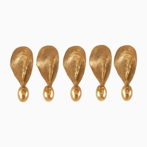 French Hollywood Regency Wall Lamps in Gilt Bronze attributed to Maison Jansen, 1970s, Set of 5