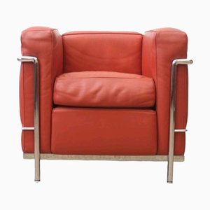 LC2 Leather Carmin Club Chair by Le Corbusier for Cassina,