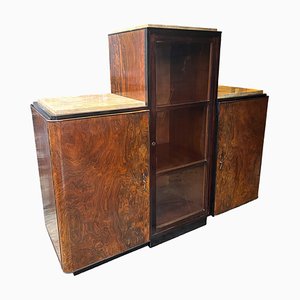 Large Art Deco Italian Walnut and Marble Cabinet by Giulio Rizzi, 1920s