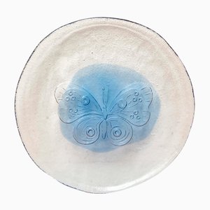 Large Vintage Scandinavian Glass Plate with Butterfly Design, 1970s