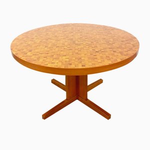 Vintage Round Dining Table in Wood Mosaic Teak and Walnut with Extensions by Dieter Waeckerlin, Swiss, 1960s