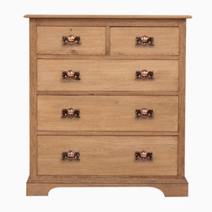 Arts & Crafts Bleached Oak Chest of Drawers Copper Handles, 1890s