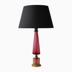 Lámpara de mesa italiana de vidrio rubí y dorado de Barovier & Toso