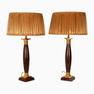 Lampade da tavolo vintage in palissandro finto e ottone dorato, anni '80, set di 2