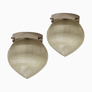 Vintage French Industrial Ceiling Lights from Holophane, 1930s, Set of 2