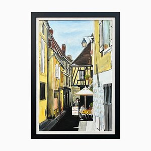 2012 Gemälde von Bergerac Town Cafe in Frankreich von der britischen Künstlerin Angela Wakefield, Framed
