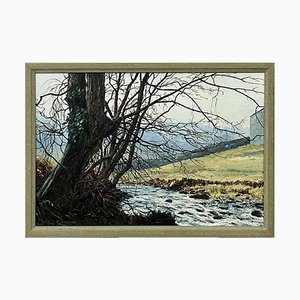 Arthur Terry Blamires, Árbol sobre un río en Yorkshire Dales, 1989, pintura al óleo, Enmarcado