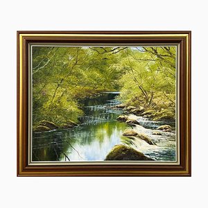 Terry Evans, River Tree Scene, 1995, Impasto Oil Painting, Framed