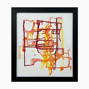 Angela Wakefield, Early Abstract Painting rosso giallo arancione su sfondo bianco di British Artist, 2004