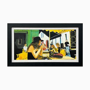 2012 Woman Smoking at Le Cafe La Nuit in Arles, France Original Painting by British Artist Angela Wakefield, Framed