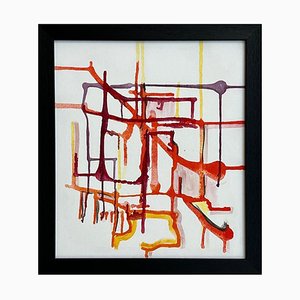 Angela Wakefield, Early Abstract Art Purple Orange & Yellow on White Background by British Artist, 2004