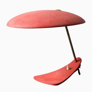 Lámpara de mesa italiana modernista Mid-Century con barniz retráctil rojo