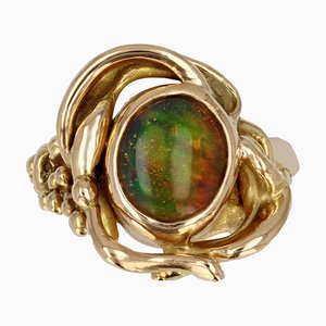 French 2.50 Carats Opal and 18 Karat Yellow Gold Ring, 1970s
