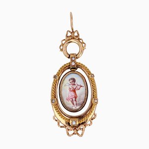 Colgante francés de perla fina en oro rosa de 18 kt, siglo XIX