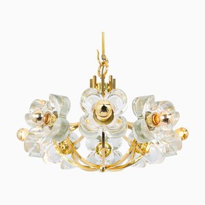 Large Brass and Crystal Glass Chandelier by Sische, Germany, 1970s