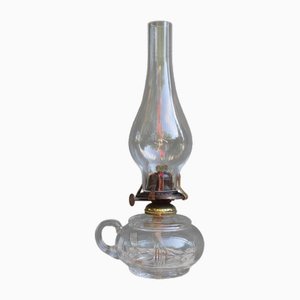 Lámpara de aceite de queroseno vintage de vidrio, siglo XX