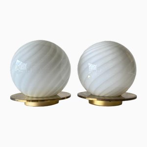 Lampes de Bureau Ball en Verre et Laiton, Italie, 1960s