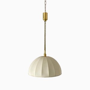 Mid-Century Modern Brass Body & Fabric Adjustable Shade Pendant Lamp by Wkr, Germany, 1970s