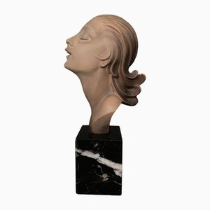 Terracotta Woman Profile on Black Marble Base, 1930