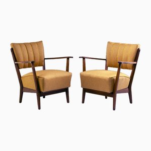 Art Deco Brown and Yellow Armchairs, Set of 2