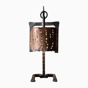 Brutalist Copper and Iron Lamp