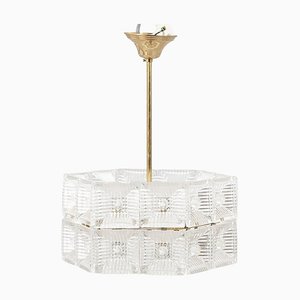 Hanging Lamp in Glass Crystal & Brass by Carl Fagerlund for Orrefors, Sweden, 1960s