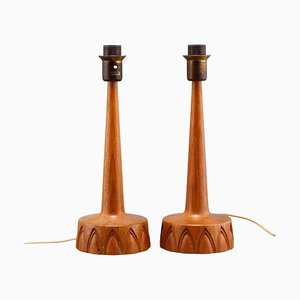 Lampade da tavolo in legno di teak scolpito di Stilamatur Tranas, Svezia, anni '60, set di 2