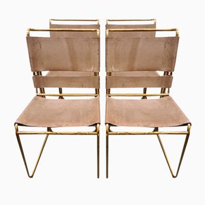 Stühle aus Messing & Leder von Rima Company, 4 . Set