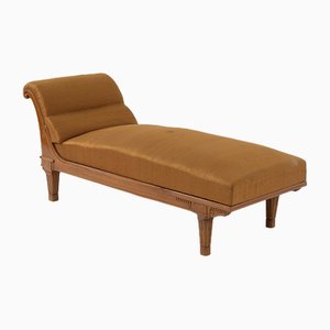 French Art Deco Chaise Lounge in Orange Silk Satin