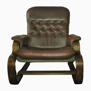 Mid-Century Leather Bentwood Cantilever Lounge Chair, 1960s