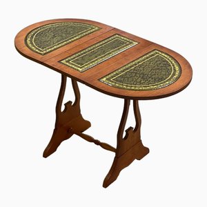 Edwardian English Oval Folding Caffe Table with Leather Top, 1890s