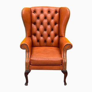 Vintage Light Brown Leather Chesterfield Wing Chair