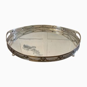 Large Antique Edwardian Oval-Shaped Silver Plated Tea Tray, 1900