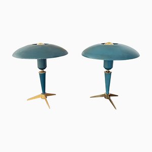 Lámparas de mesa Mid-Century en azul de Louis C. Kalff para Philips, años 50. Juego de 2