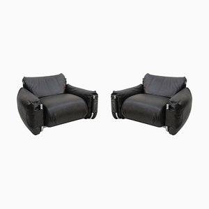 Fauteuils Noirs par Giuseppe Munari pour Poltrona Munari, 1970s, Set de 2