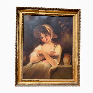 Portrait of Young Woman, Oil on Canvas, 19th Century, Framed