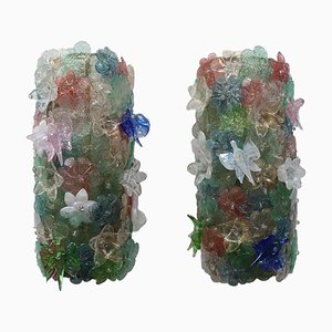 Mid-Century Sconces in Green Blue Yellow, Red and White Murano Glass from Seguso, 1970, Set of 2