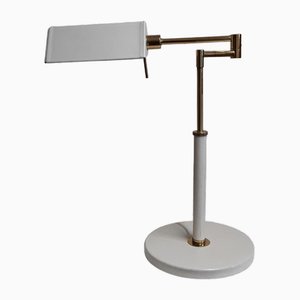 Lampada da tavolo vintage regolabile con struttura in metallo e braccio girevole in ottone, anni '70