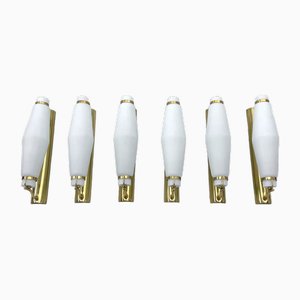 Mid-Century Brass Sconces in the style of Stilnovo, 1950s, Set of 6