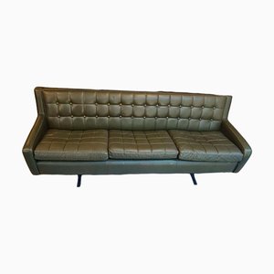 Grünes Vintage Ledersofa mit verchromten Beinen