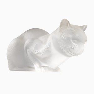 Cat Sculpture in Frosted Glass by René Lalique, 1920s