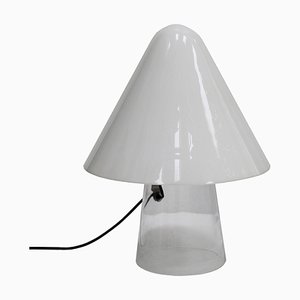 Lámpara de mesa en forma de hongo de vidrio blanco y transparente de Mauro Marzollo de Mazzega