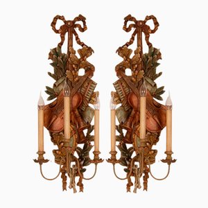 Vintage Italian Wall Lamps in Carved Wood by Frederick Cooper, 1960s, Set of 2
