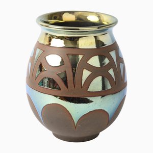 Französische Art Deco Glasur Vase aus Metall, 1930er