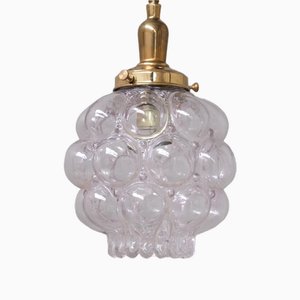 Mid-Century French Brass & Clear Bubble Glass Pendant Light
