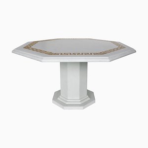 Handmade Bianco Puro Marble Octagonal Table with Scagliola Inlay by Cupioli, Italy